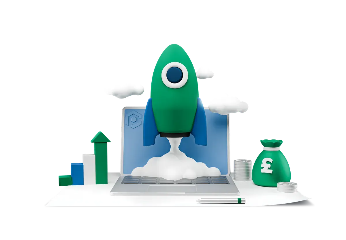 3D illustration of business growth built on a secure Microsoft 365 foundation